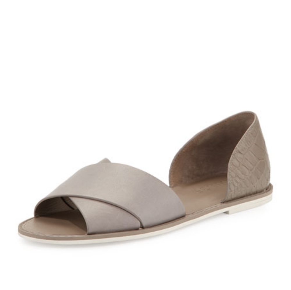 Vince | Ida Open Toe Leather Flats Sandals in Woodsmoke Grey Womens Size 9